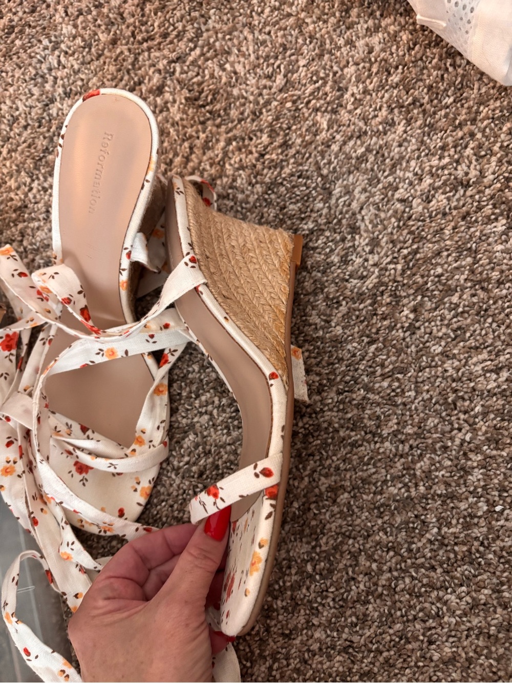 Reformation Cream Floral Lace-Up Heeled Wedge Sandals - Picture 2 of 5